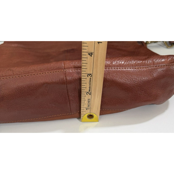 Margot New York Mickey Cognac Brown Leather Double Zip Crossbody Shoulder Bag - Picture 6 of 16